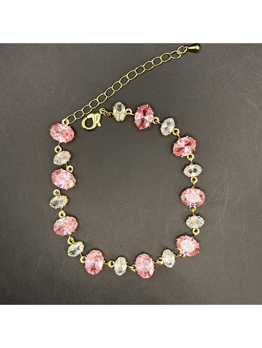 candy+clover pink and clear oval candy dopamine gold tone bracelet